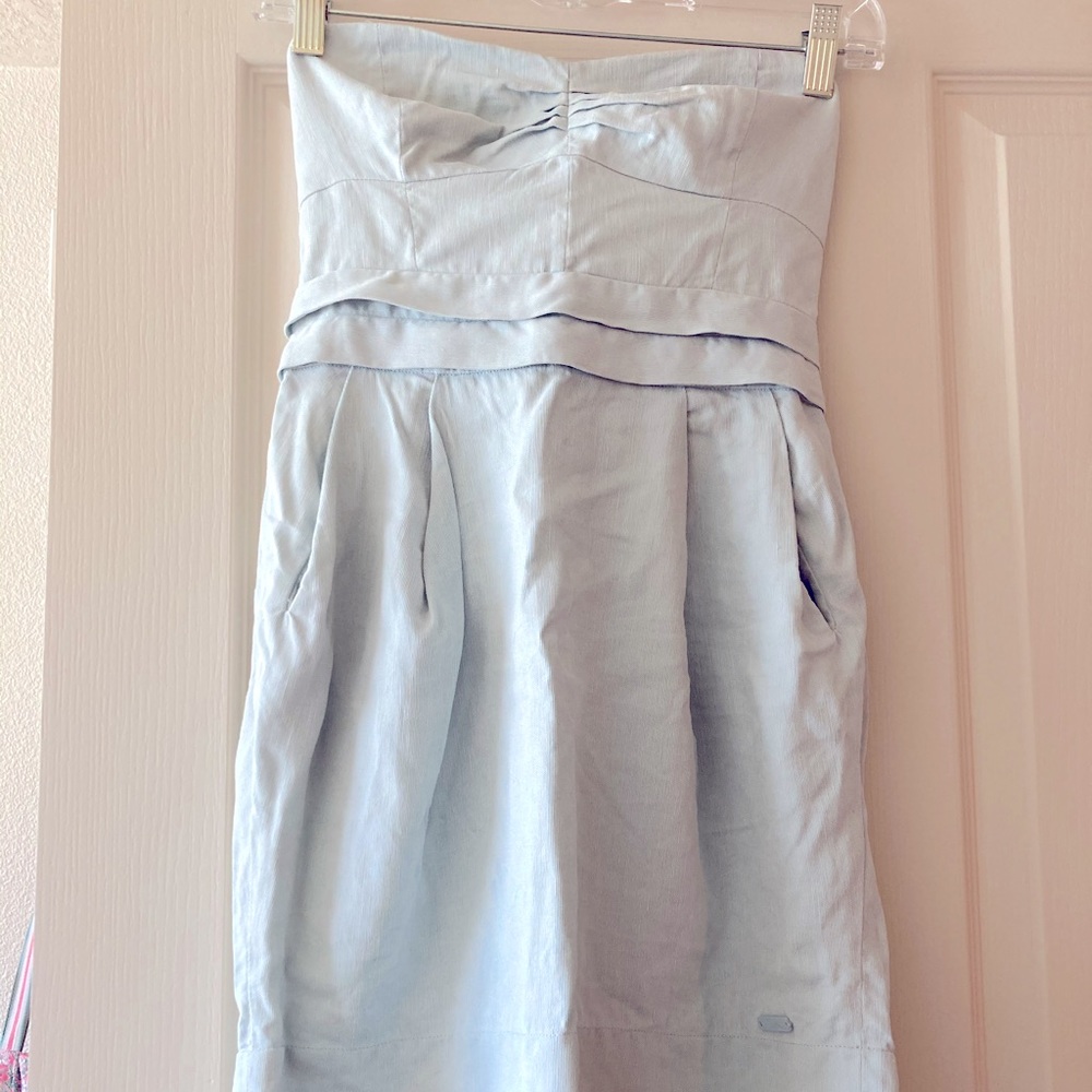 Aritzia Wilfred strapless blue layered trim dress